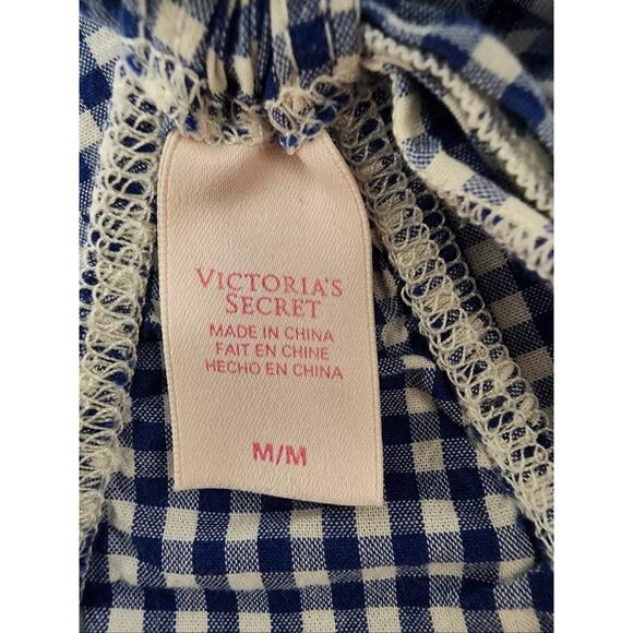 Victorias Secret Babydoll Tank Womens Medium Blue Gingham Cotton Sleepwear - Picture 8 of 11